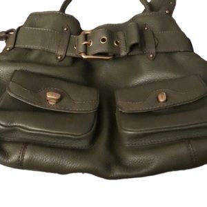 Cole Haan  green genuine leather large bag w/ handles & shoulder strap,